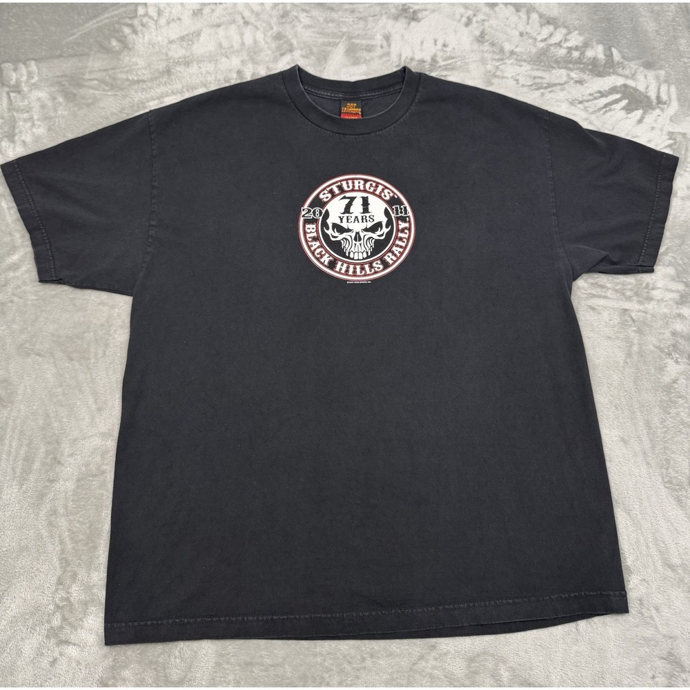 Vintage Hot Leather T-Shirt Mens 2XL XXL Black Tee Skull Graphic Sturgis Rally